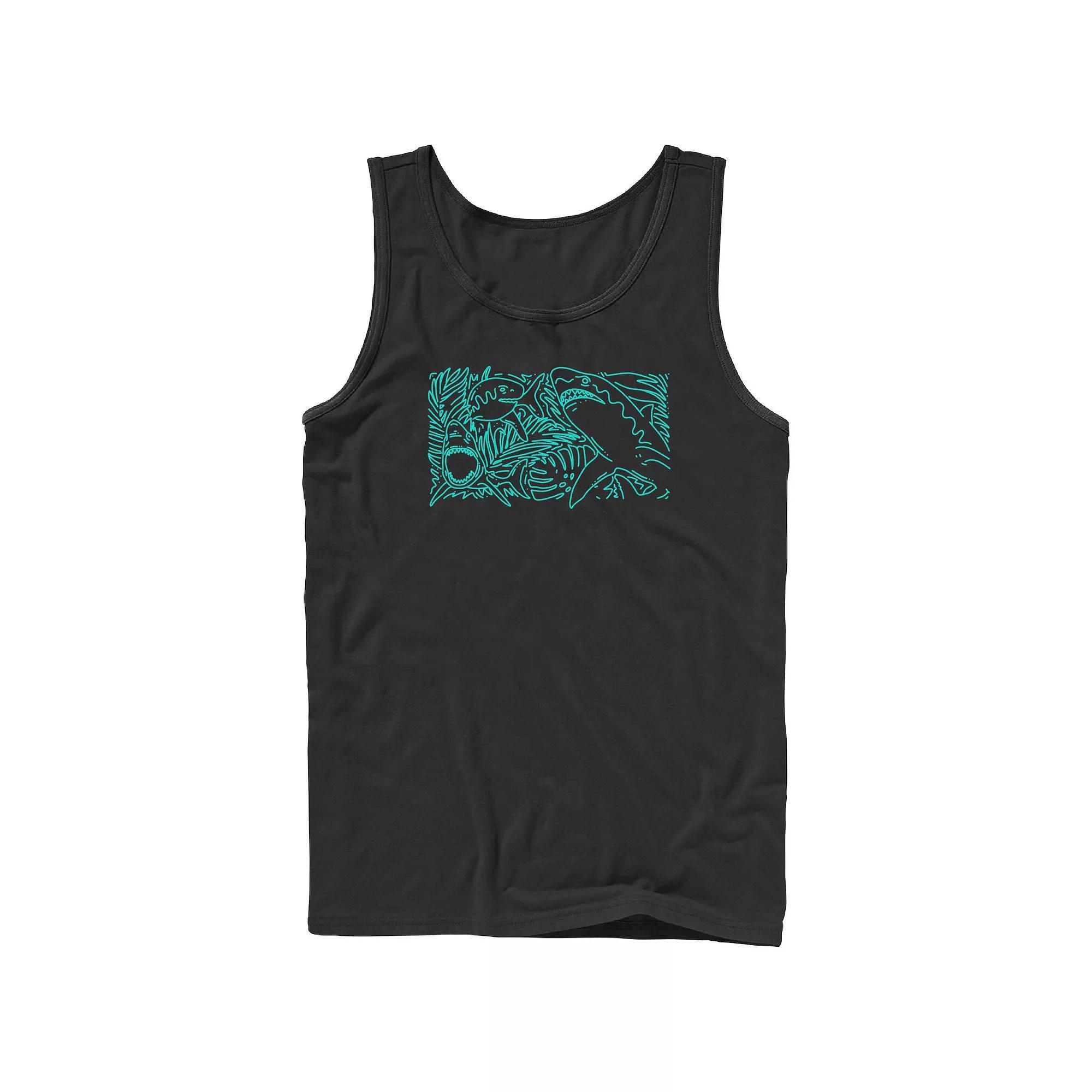 Men's Tropical Shark Graphic Tank, Size: Large, Black Product Image