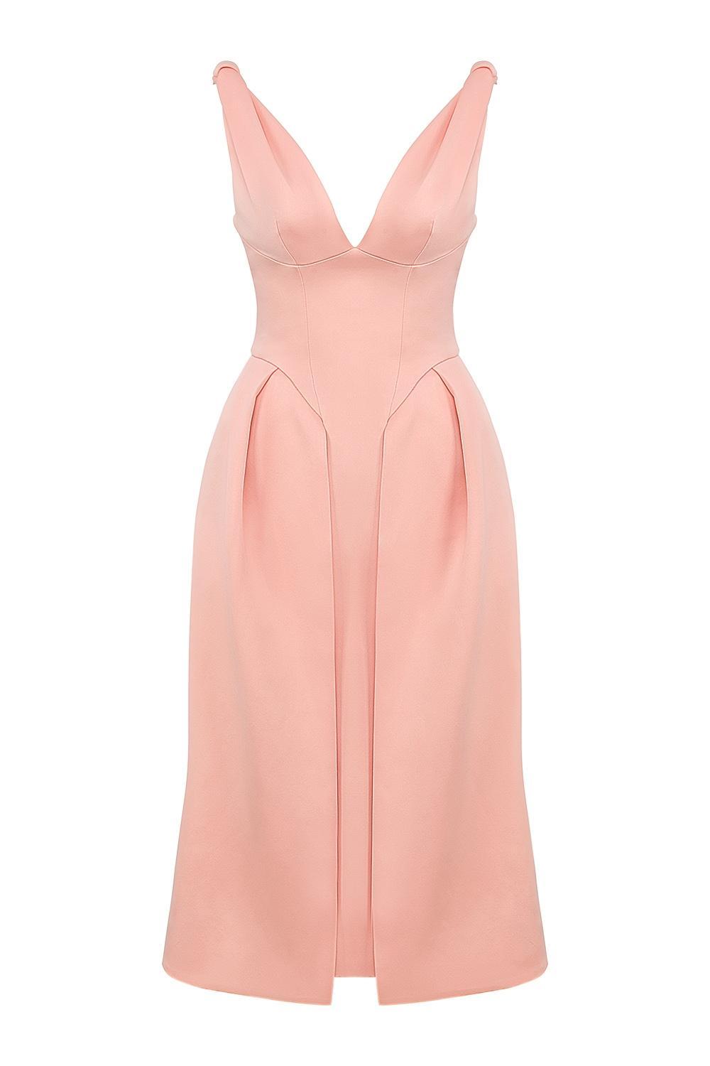 Paloma Peach Satin Pleated Midi Dress Product Image