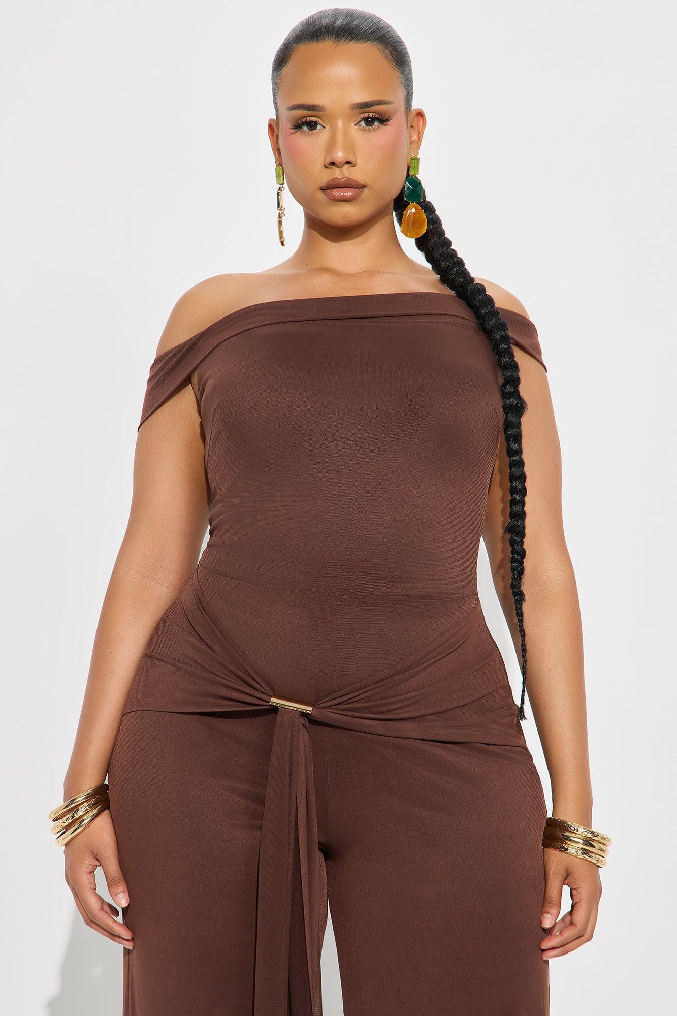 Elena Off Shoulder Wide Leg Jumpsuit - Chocolate Product Image