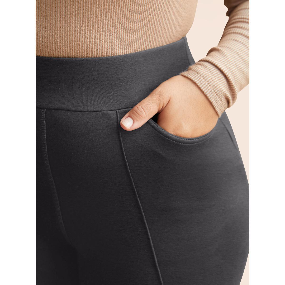Plus Size Supersoft Essentials Pintuck Elastic Waist Pants Women DimGray Casual Bootcut Mid Rise Everyday Pants BloomChic 30/6X Product Image
