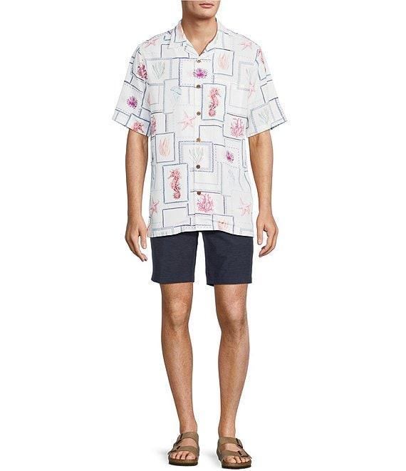 Caribbean Big & Tall Sealife Tile Print Short Sleeve Woven Camp Shirt Product Image