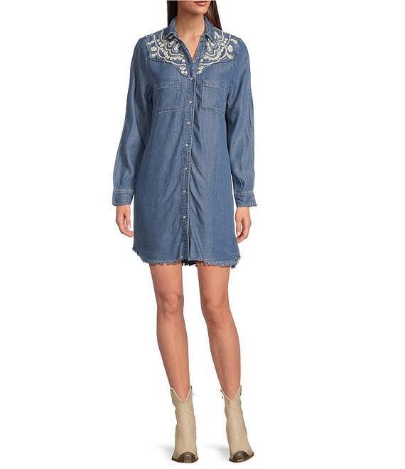 Reba Arizona Point Collar Long Sleeve Button Front Shirt Dress Product Image