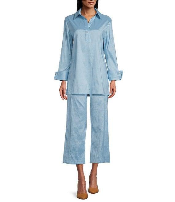 Preston & York Thea Taffeta Cuffed Long Sleeve Point Collar Button Front Blouse Product Image