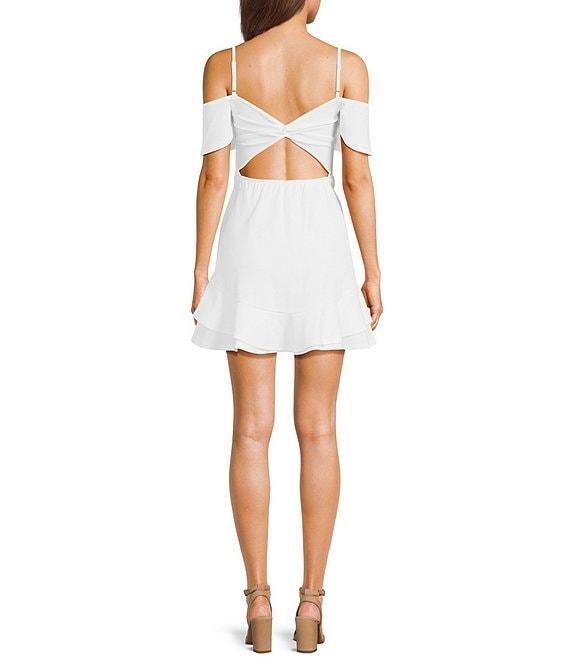 Next Up Off-The-Shoulder Adjustable Spaghetti Strap Twist Back Double Ruffle Hem Skirt Dress Product Image