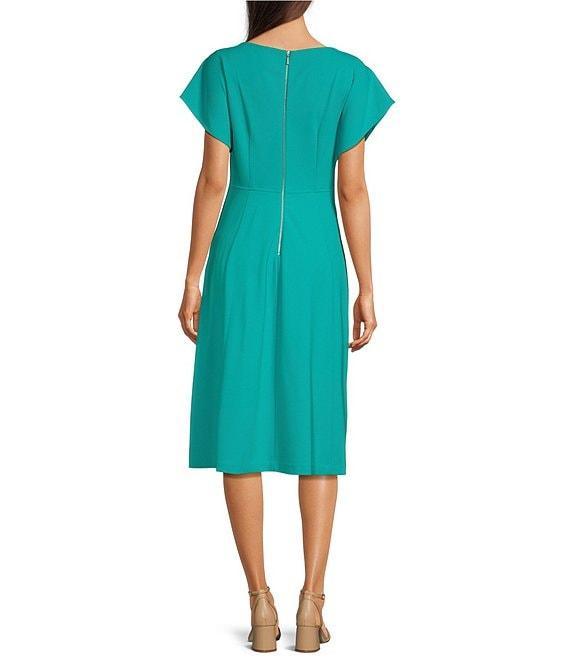 Calvin Klein Short Sleeve Boat Neck Scuba Crepe Midi Dress Product Image