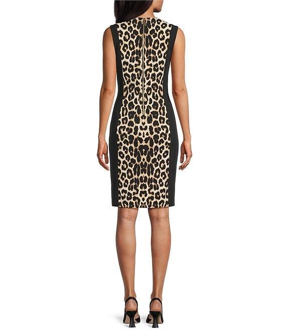 Investments Scuba Crepe Animal Print Block Sleeveless Sheath Dress Product Image