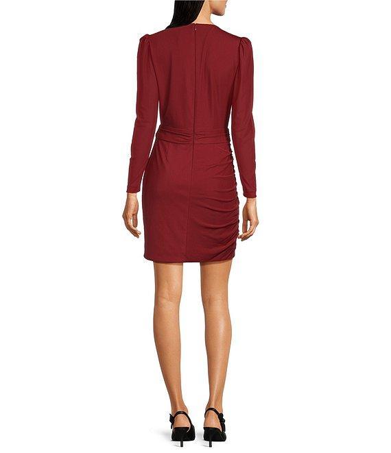Alex Marie Luciana Mesh Deep V-Neck Long Sleeve Ruched Tie Waist Bodycon Mini Dress Product Image