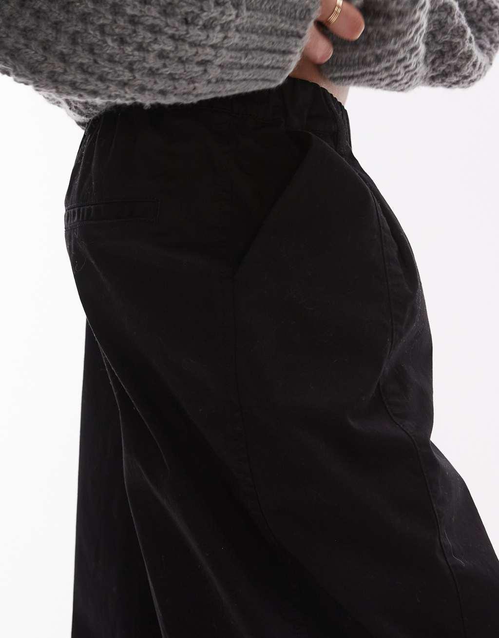 Topshop balloon casual fit pants in black Product Image