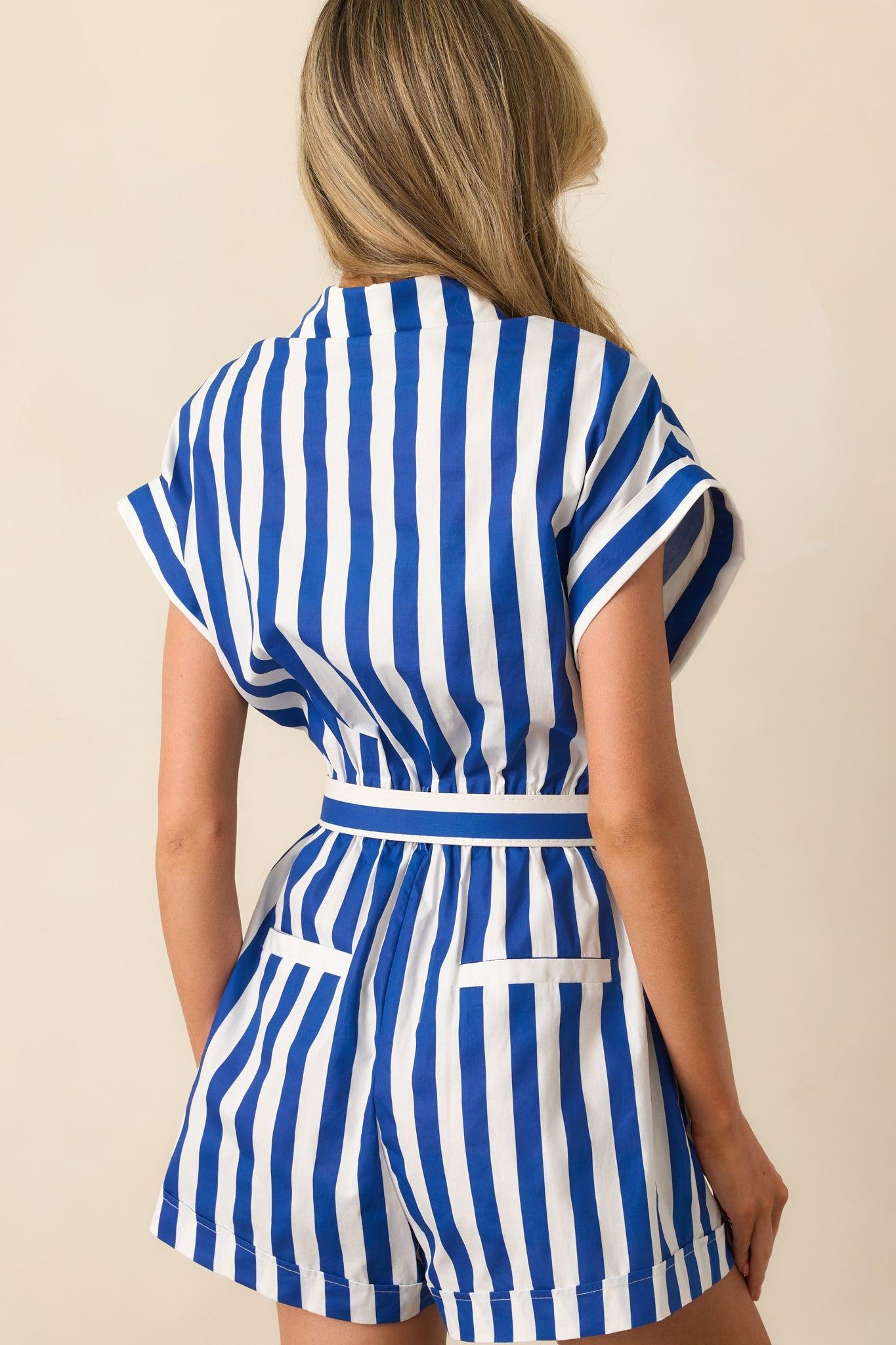 Prosperina Natalia Royal Blue Stripe Cotton Romper Product Image