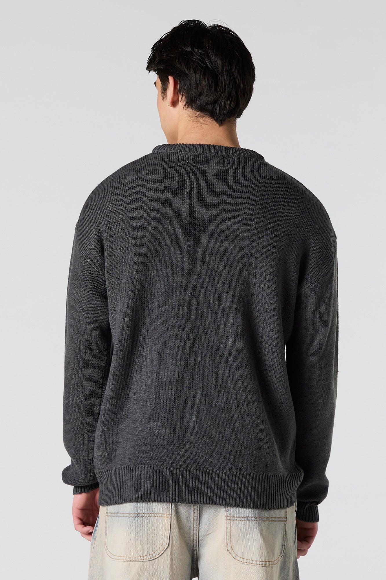 Gothic Text Jacquard Knit Sweater Male Product Image