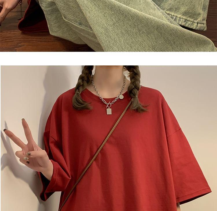 Elbow Sleeve Oversized Plain T-Shirt Product Image