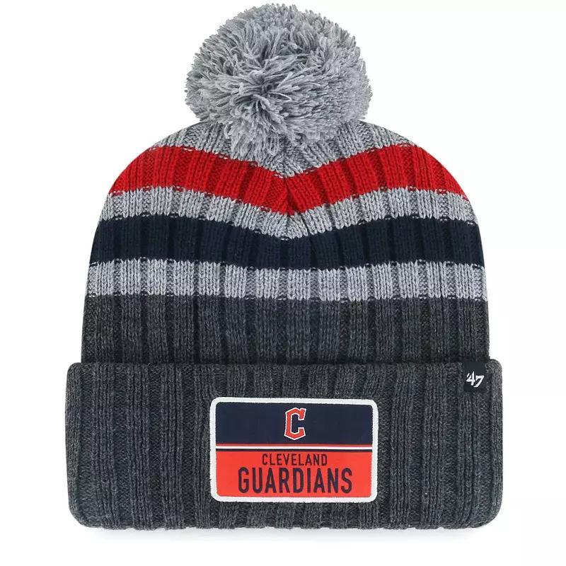 Mens 47 Gray Cleveland Guardians Stack Cuffed Knit Hat with Pom Product Image