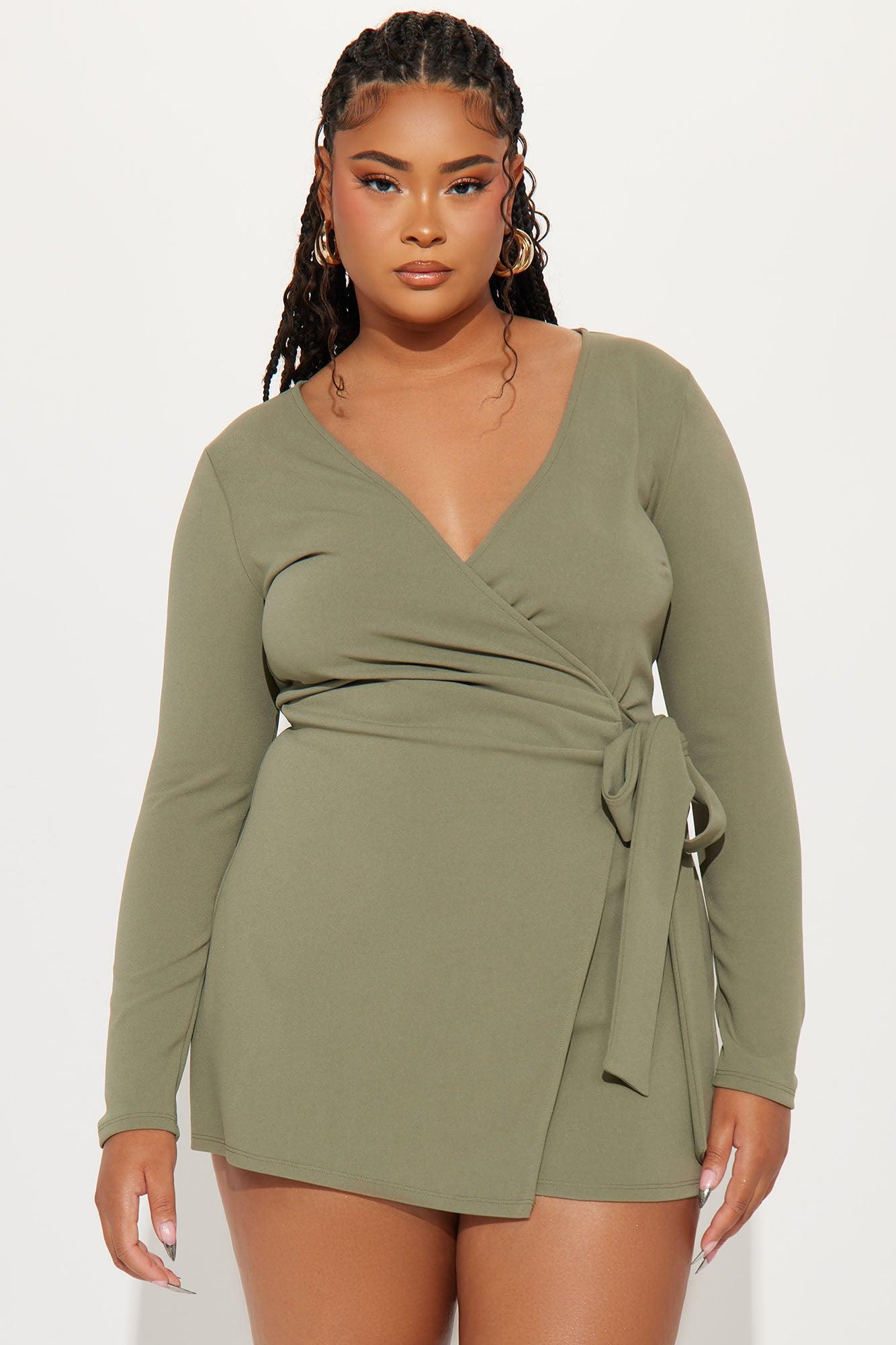 Alina Crepe Long Sleeve Romper - Olive Product Image