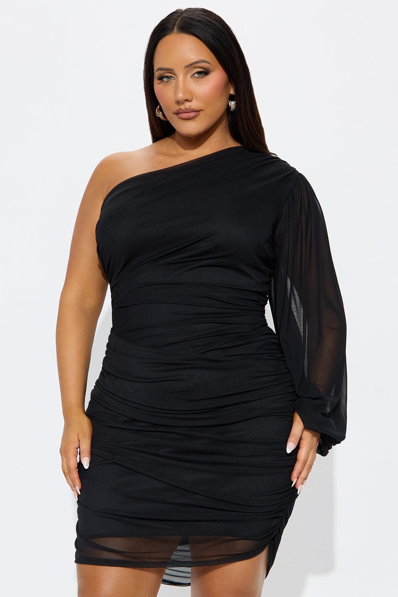 Ashley One Shoulder Mesh Mini Dress - Black Product Image