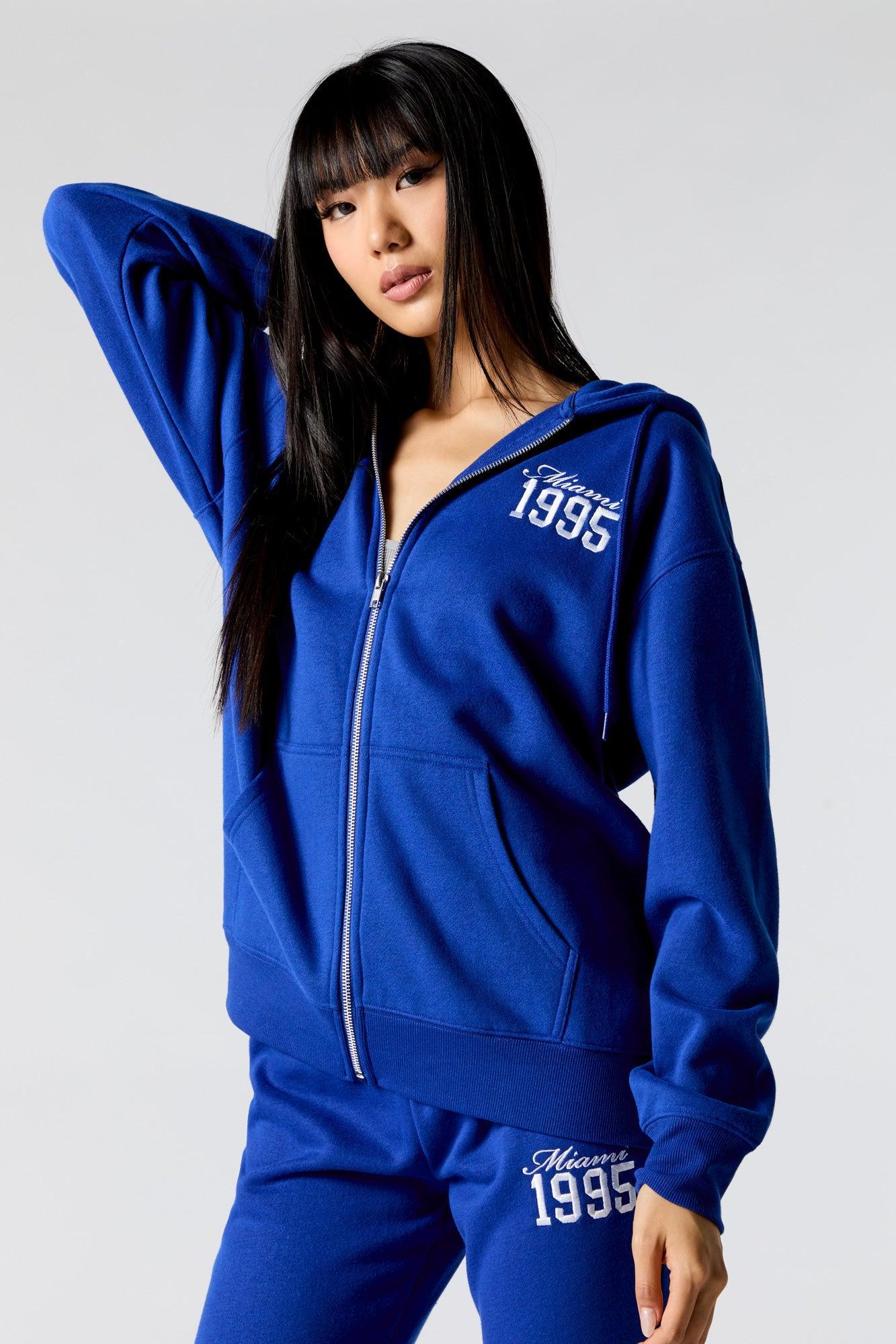 City Embroidered Zip-Up Fleece Hoodie Female Product Image