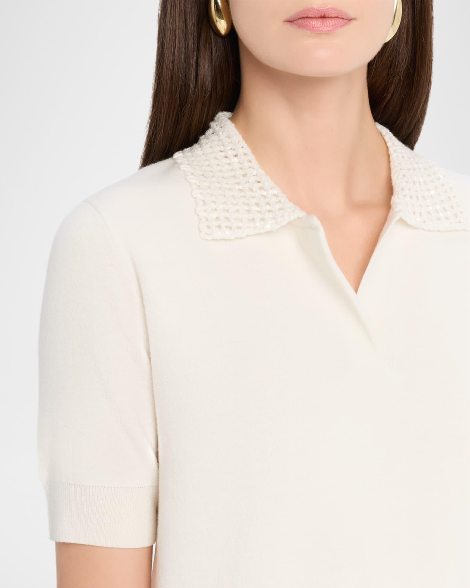 Sequin-Collar Polo Top Product Image
