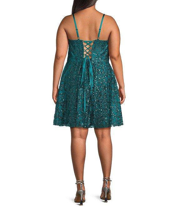 Blondie Nites Plus Size Glitter Patterned Scoop Neck Lace Up Tie Back Dress Product Image