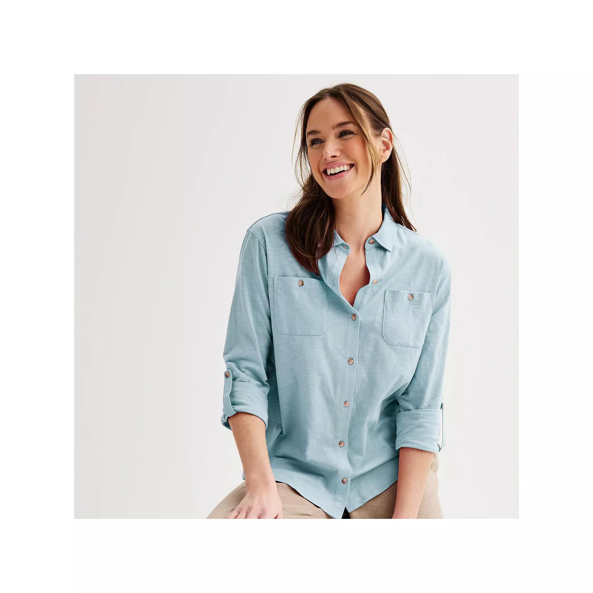 Women's Sonoma Goods For Life® Button Down Knit Top, Size: XXL, Peri Dusk Product Image