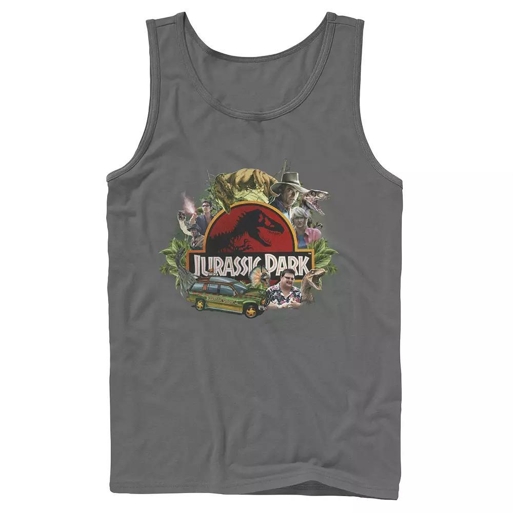 Men's Jurassic Park Character Collage Logo Tank Top, Size: Small, Grey Product Image