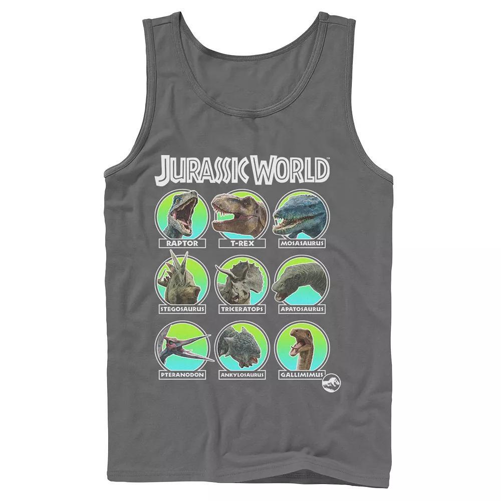 Men's Jurassic World Two Dino Heads Chart Tank Top, Size: XL, Grey Product Image