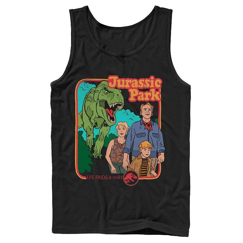 Men's Jurassic Park Vintage Characters Life Finds A Way Tank Top, Size: Large, Black Product Image