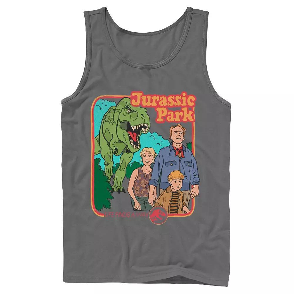 Men's Jurassic Park Vintage Characters Life Finds A Way Tank Top, Size: Large, Black Product Image