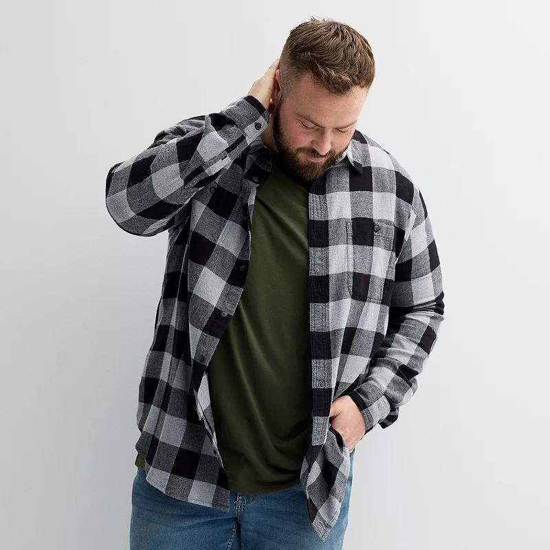 Big & Tall Sonoma Goods For Life® Long Sleeve Flannel Shirt, Men's, Size: Large Tall, Blue Buff Check Product Image