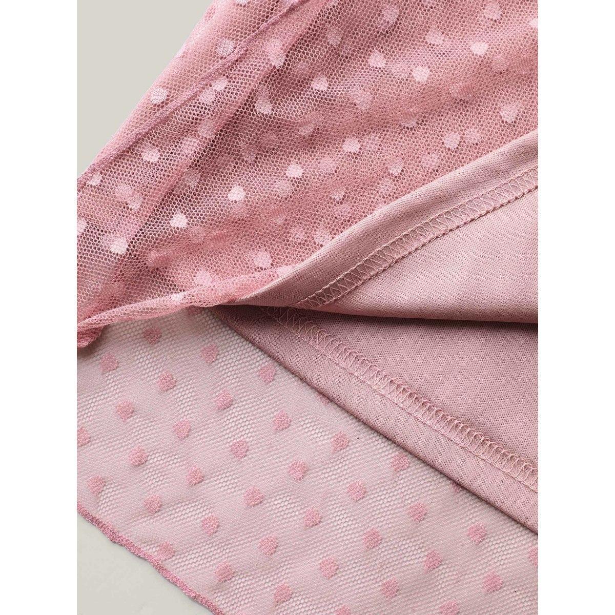 Plus Size Textured Dot Lace Trim Midi Dress Watermelon Women Square Neck Short sleeve Curvy BloomChic 12/L Product Image