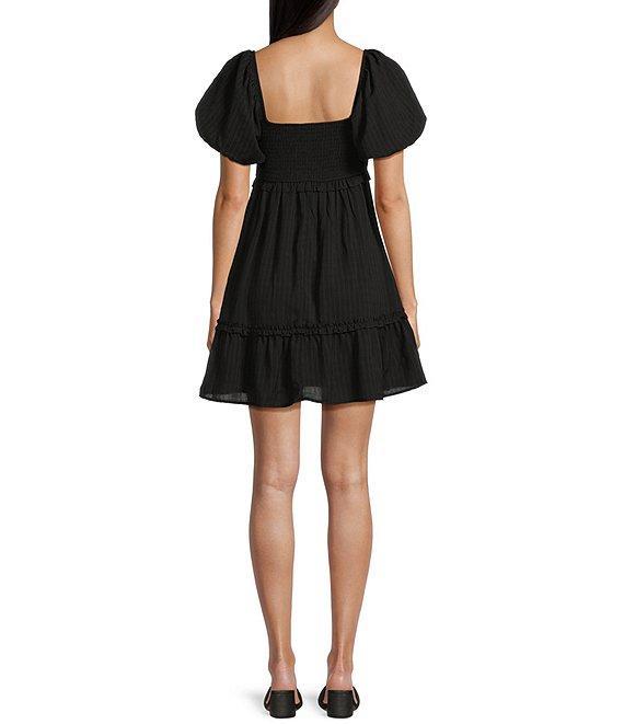 Allison & Kelly Smocked V-Neck Short Sleeve Babydoll Dress Product Image