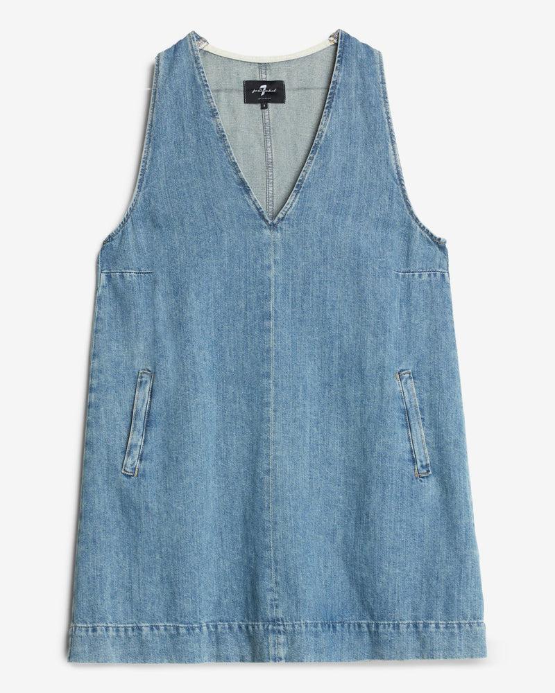 Indigo Linen V-Neck Dress Product Image