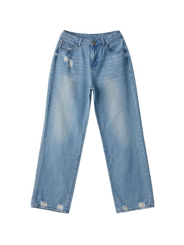 Basic Wash Straight Leg Boyfriend Jeans Product Image