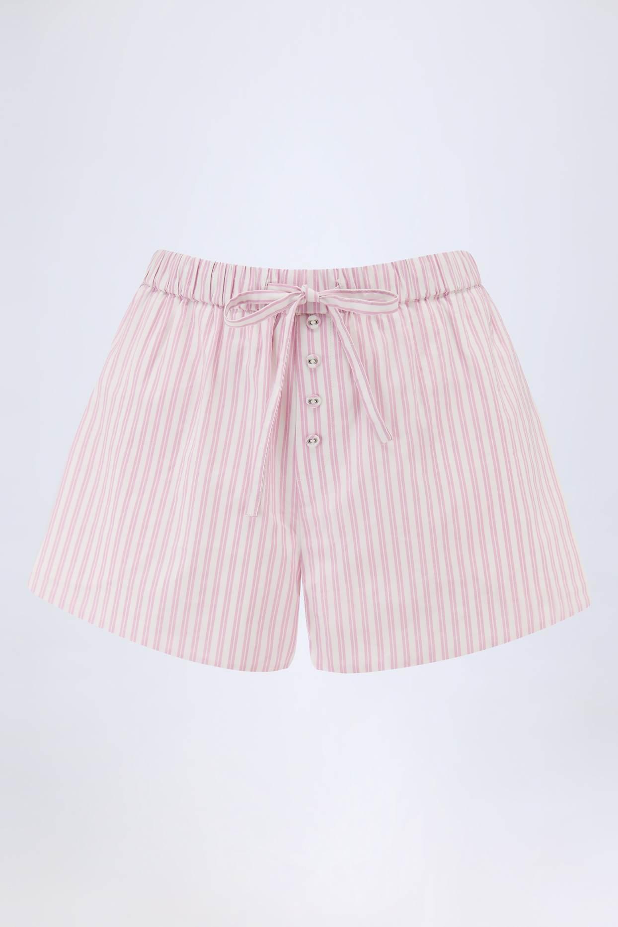 Mid-Rise Cotton-Poplin Shorts in Pink Stripe Product Image