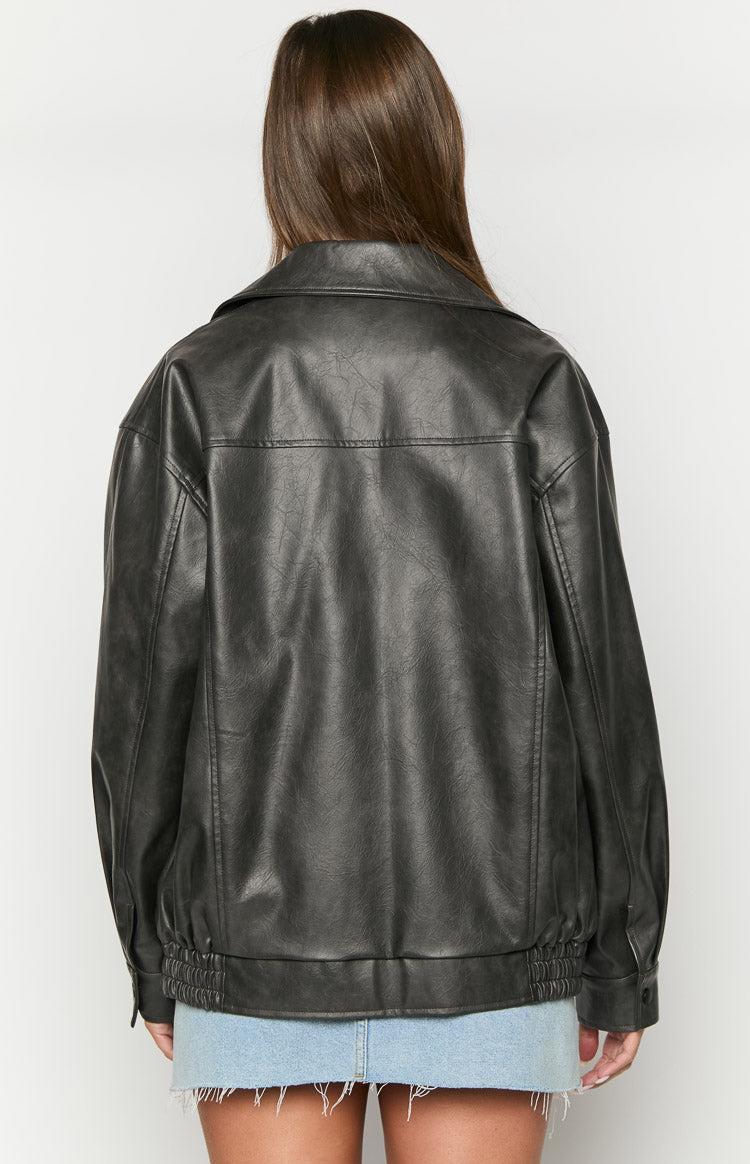 Abbi PU Vintage Black Bomber Jacket Girls Product Image
