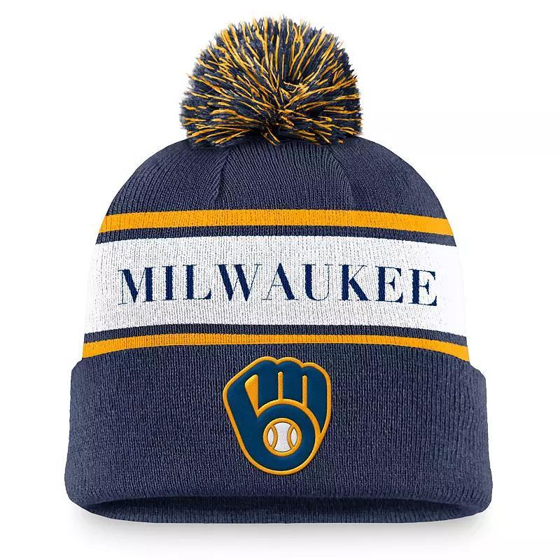 Milwaukee Brewers Team Stripe Peak Nike Mens MLB Cuffed Pom Beanie Product Image