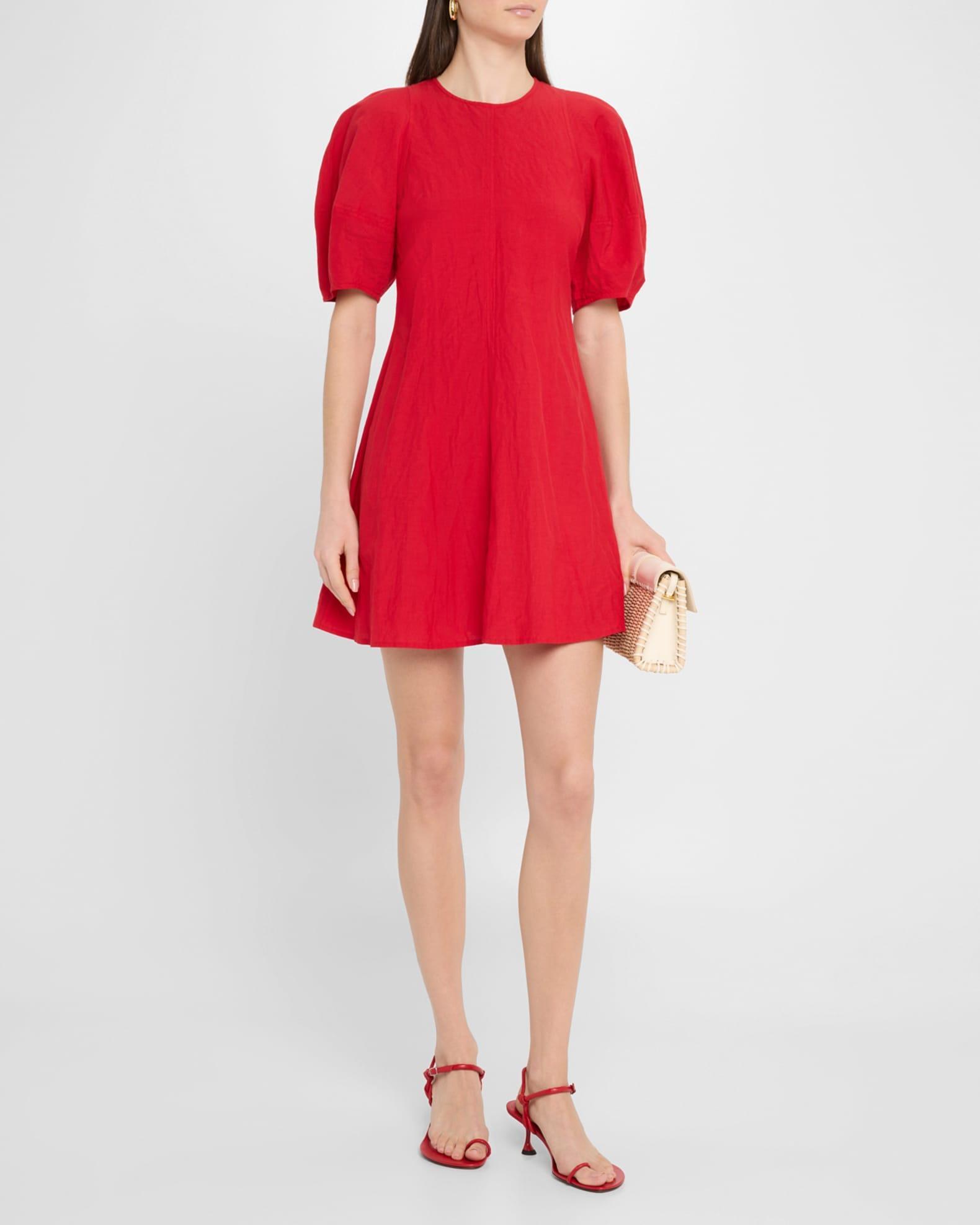 Bettina Topstitched Puff-Sleeve Mini Dress Product Image