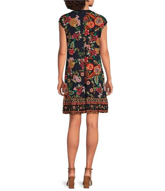 JOHNNY WAS Janie Favorite Floral Print Knit Jersey Crew Neck Sleeveless Tiered Hem A-Line Dress Product Image