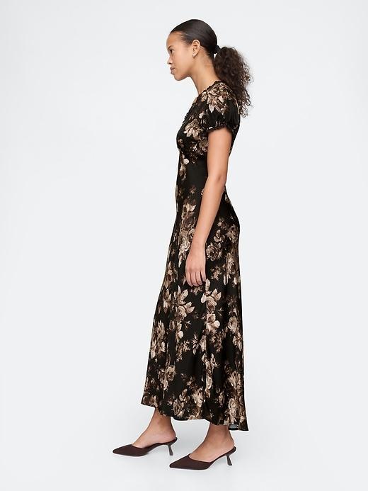 Satin Lace-Trim Floral Maxi Dress Product Image