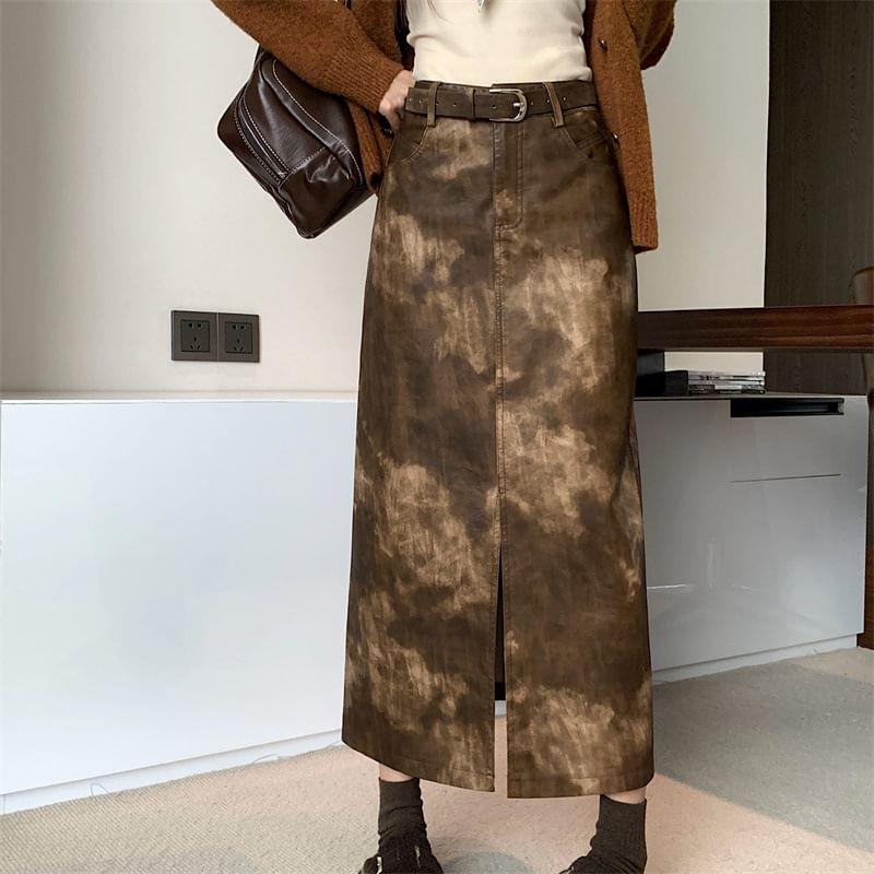High Rise Tie Dye Front-Slit Maxi Pencil Skirt Product Image