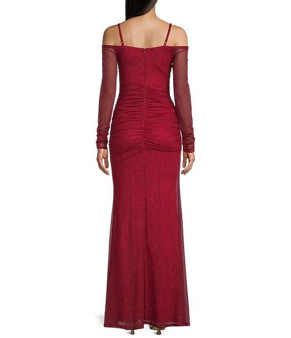 Pear Culture Glitter Mesh Off The Shoulder Long Sleeve Dress Product Image