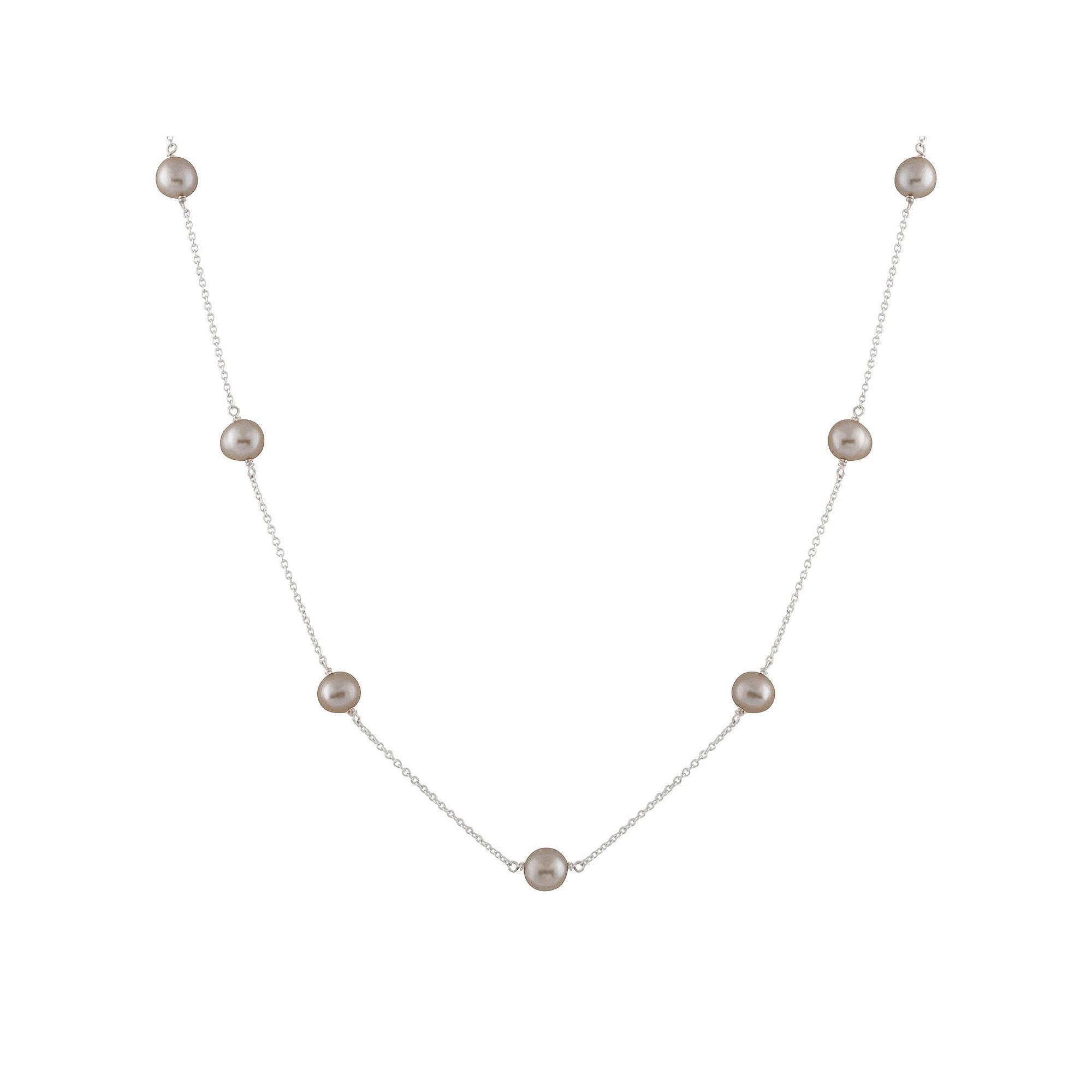 Sterling Silver Freshwater Cultured Pearl Station Necklace, Women's, Size: 18", Gray Product Image