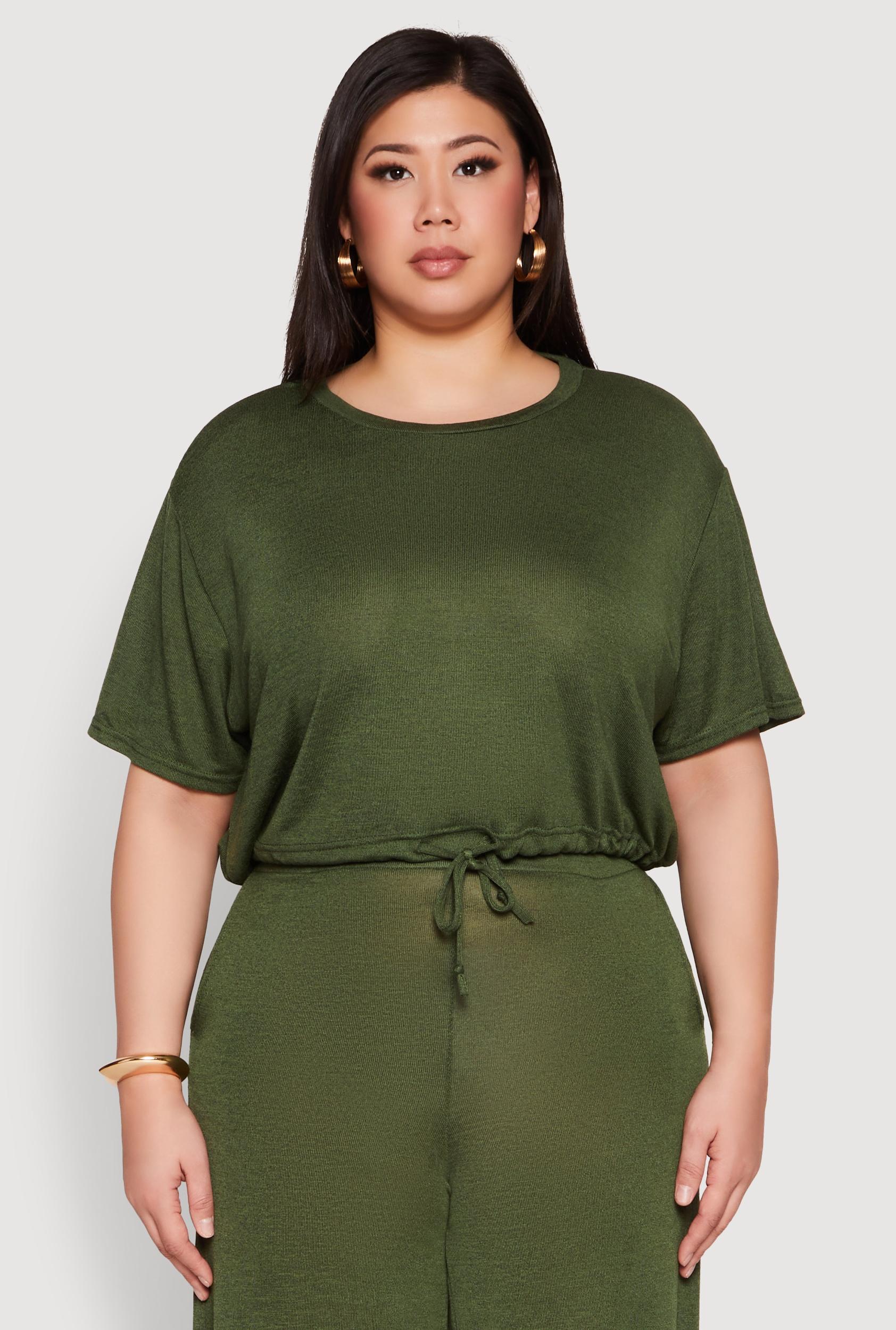 Womens Plus Size Daisy Brushed Knit Drawstring Hem Tee Product Image