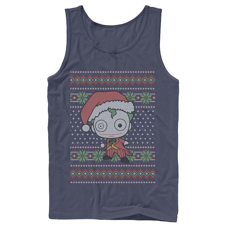 Mens DC Comics Chibi Joker Christmas Sweater Style Tank Top Blue Product Image