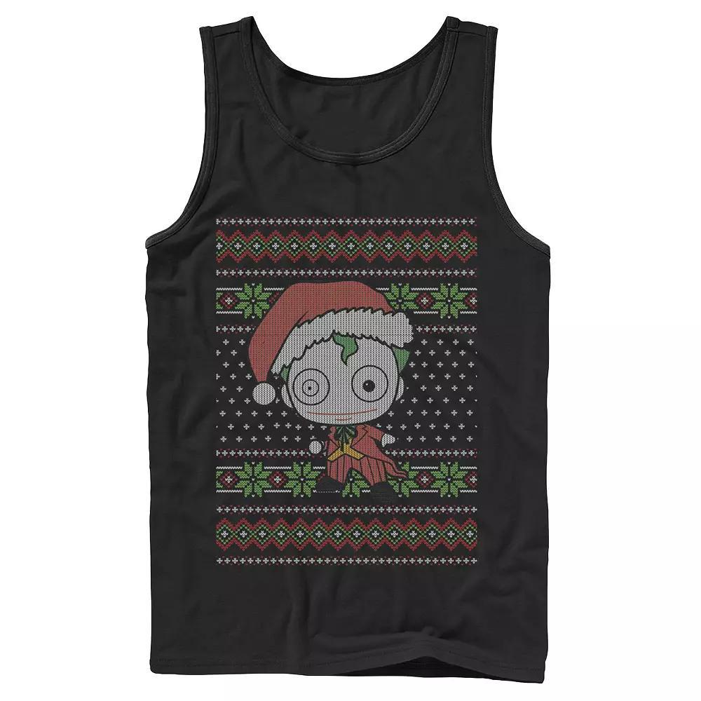Mens DC Comics Chibi Joker Christmas Sweater Style Tank Top Blue Product Image