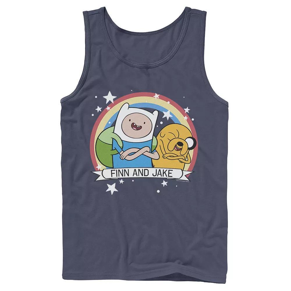 Men's Cartoon Network Adventure Time Finn & Jake Rainbow Banner Tank Top, Size: XL, Grey Product Image