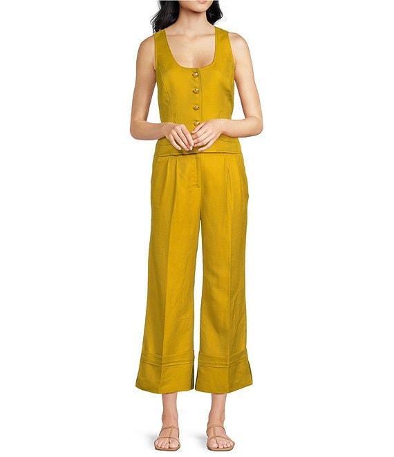 A Loves A Woven Scoop Neck Embellished Button Front Sleeveless Cropped Coordinating Vest Product Image