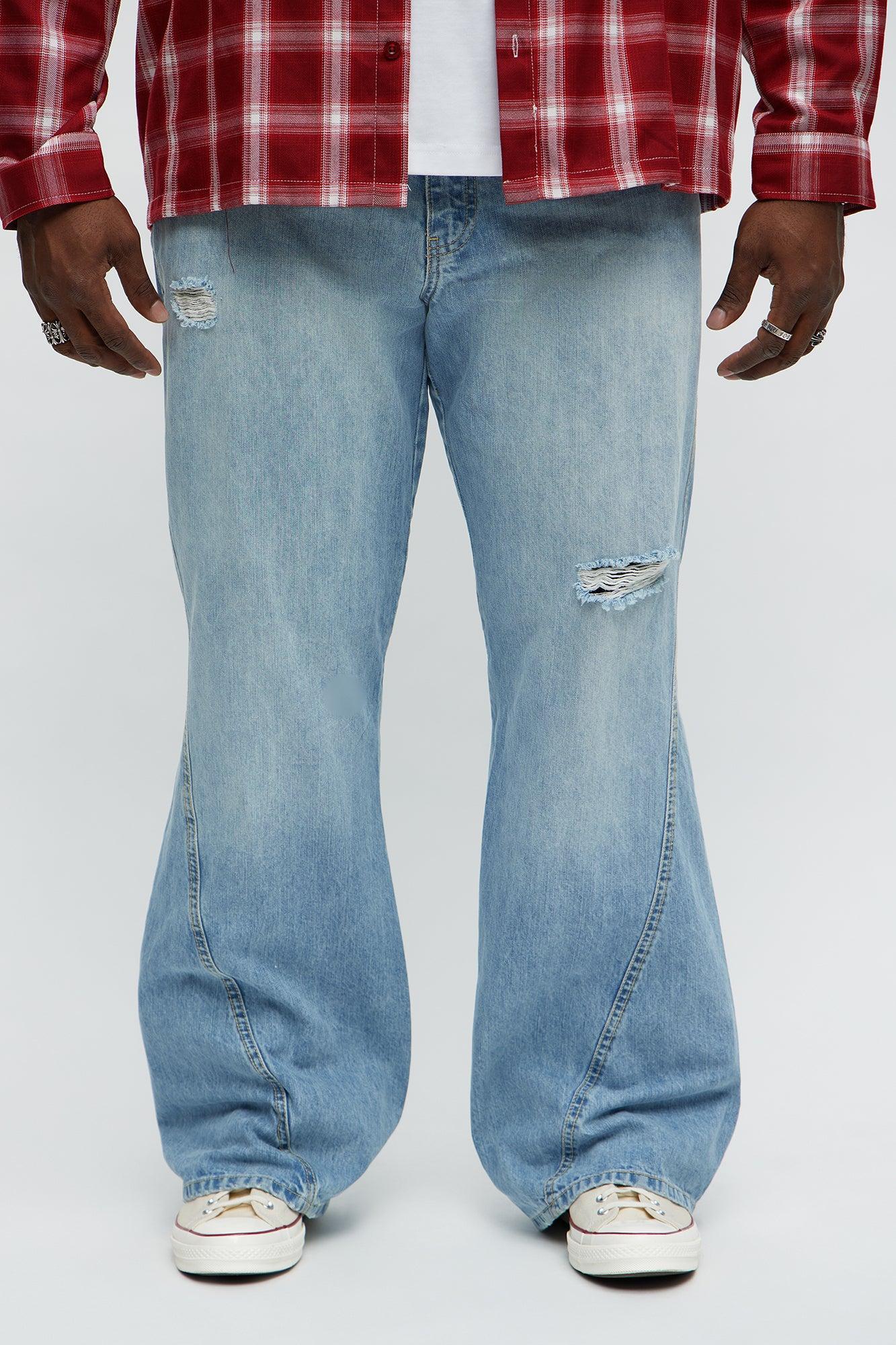 Stacked Slim Flare On Levels Distressed Jeans - Light Blue Wash Product Image