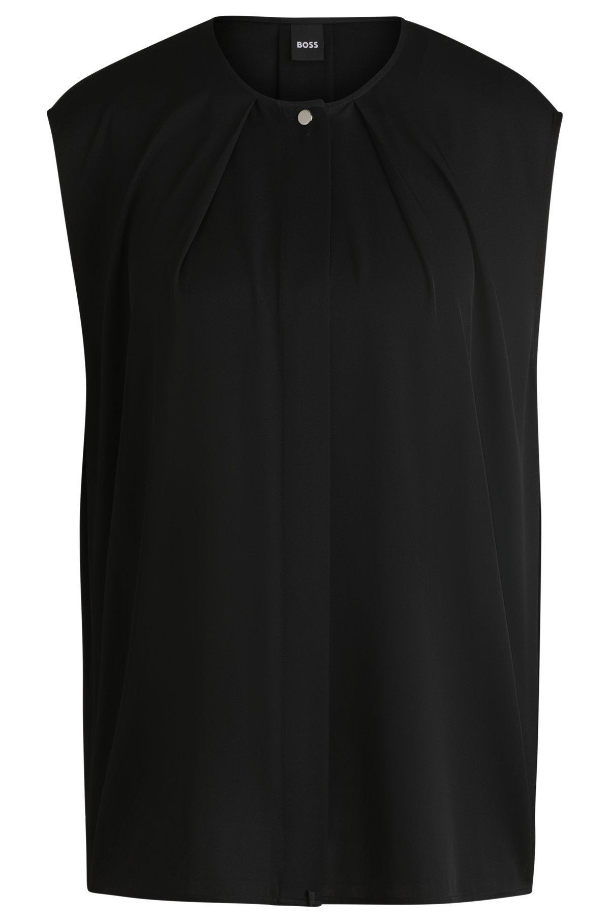 Fitted sleeveless blouse in stretch silk with concealed placket Product Image