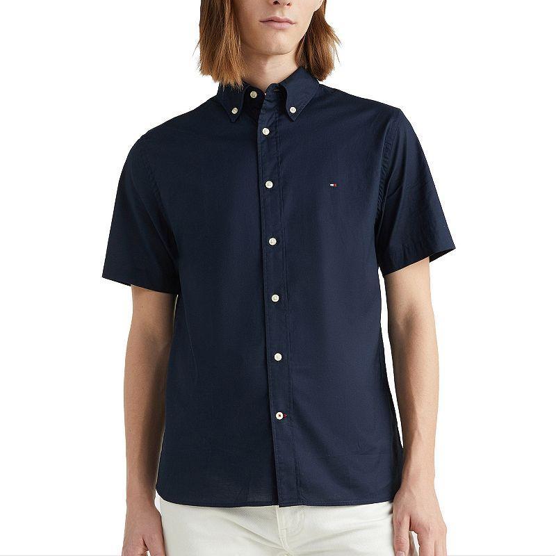Men's Tommy Hilfiger Short Sleeve Oxford Button-Down Shirt, Size: Small, White Product Image