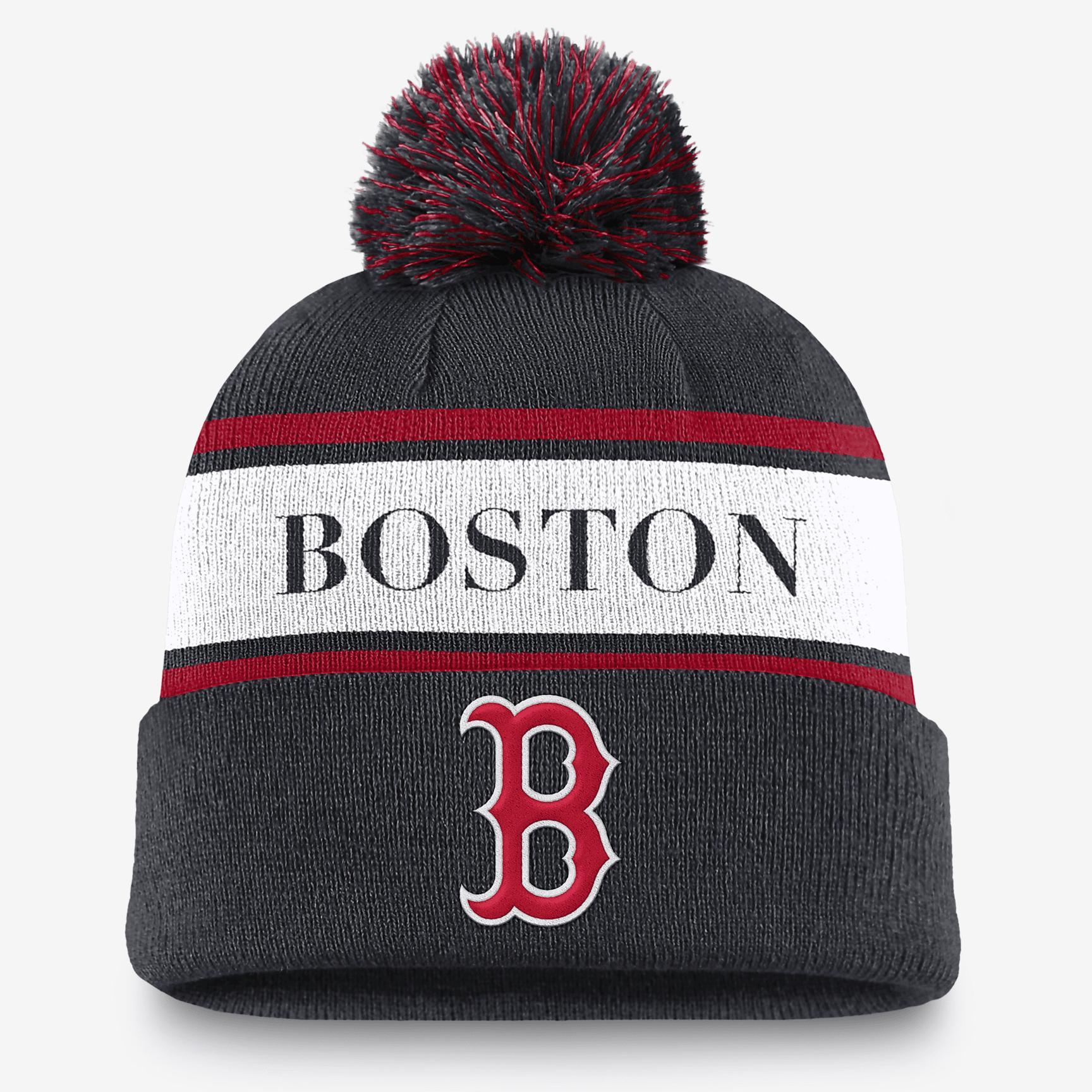 Boston Red Sox Team Stripe Peak Men's Nike MLB Cuffed Pom Beanie Product Image