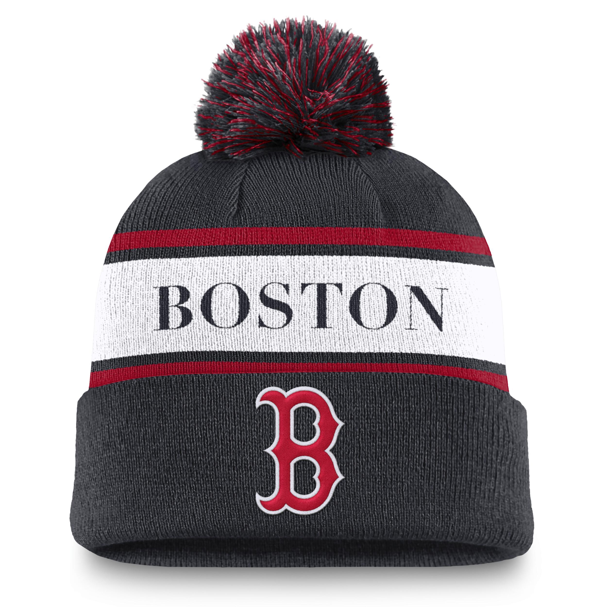 Boston Red Sox Team Stripe Peak Men's Nike MLB Cuffed Pom Beanie Product Image